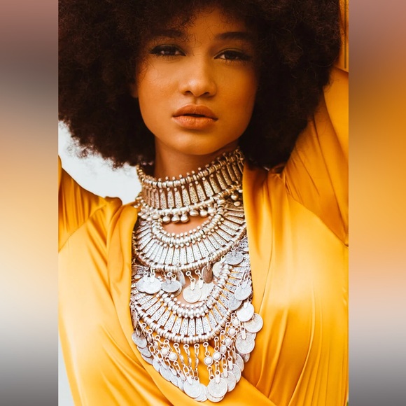 SUKISO BODRUM Statement Necklace Coin Collar Silver New Hippie Boho Bellydance - Picture 2 of 10